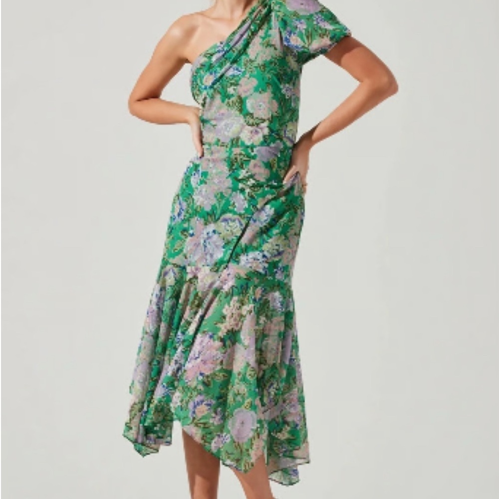 Green Asymmetrical Santorini One-Shoulder midi Sundress